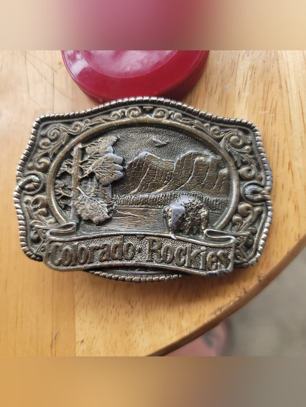 Vintage 1981 Colorado Rockies Brass Belt Buckle - Antique Brass Tone. #183